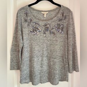 Rebecca Taylor Embroidered 3/4 Sleeve Linen Blouse Grey Size L
